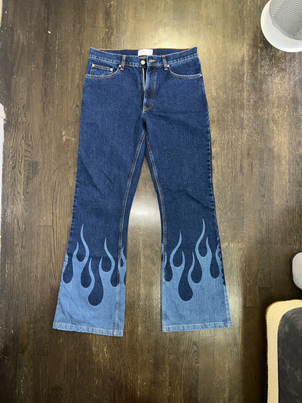 Women’s Flame Print Dark Blue Denim Jeans